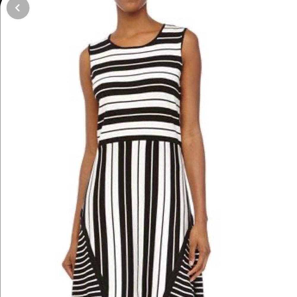 Cluny Black/White Striped Cotton Blend Sleeveless Knit Dress‎ Sz S